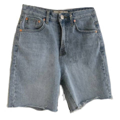 Women's Five-Point Denim Shorts on display, featuring a high waist and loose casual fit, perfect for summer fashion.
