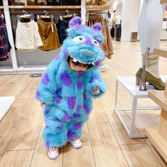 Baby Jumpsuit - Cute hooded animal onesie in blue and purple on a toddler, perfect for winter.