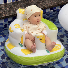 Inflatable Baby Chair designed for dining and bath, featuring colorful patterns for babies 6 to 24 months.