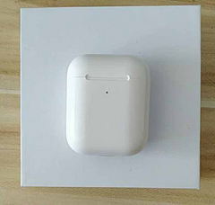 i80 TWS Bluetooth Earbuds charging case on a white surface, showcasing sleek design and wireless charging capability.