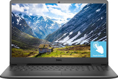 Dell Inspiron 15.6 Touch-Screen Laptop displaying a scenic mountain view with touch screen feature highlighted.