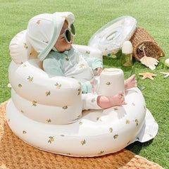 Inflatable Baby Chair designed for dining and bath, featuring colorful patterns for babies 6 to 24 months.